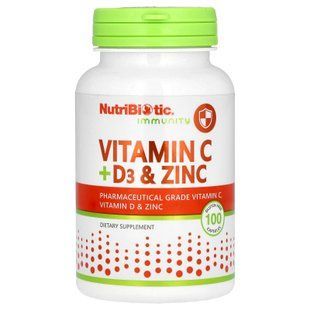NutriBiotic Vitamin C + D3 & Zinc 100 caps Витамин С