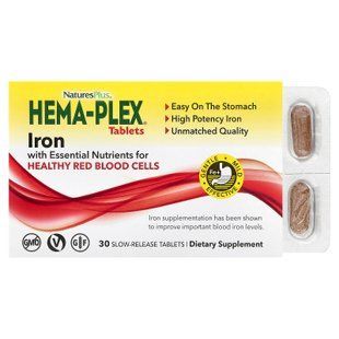 NaturesPlus Hema-Plex 30 Slow-Release Tablets Железо