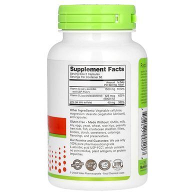 NutriBiotic Vitamin C + D3 & Zinc 100 капсул Вітамін С