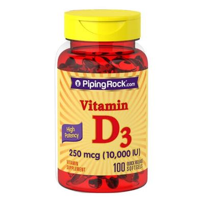 PipingRock High Potency Vitamin D3 10,000 IU 100 рідких капсул Вітамін D