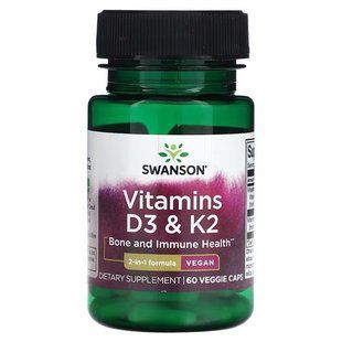 Swanson Vitamins D3 & K2 2000IU/75mcg 60 капс. Витамин D3 + K-2