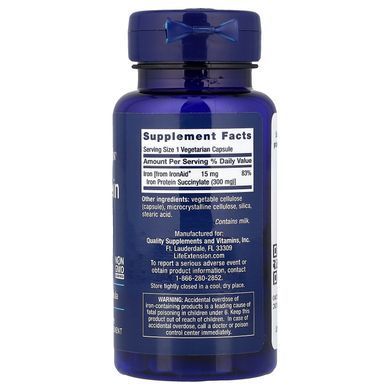 Life Extension Iron Protein Plus 300 mg 100 растительных капсул Железо