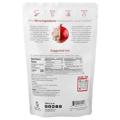 Micro Ingredients Organic Freeze-Dried Pomegranate Juice Powder 454 g Выпечка, мука и смеси