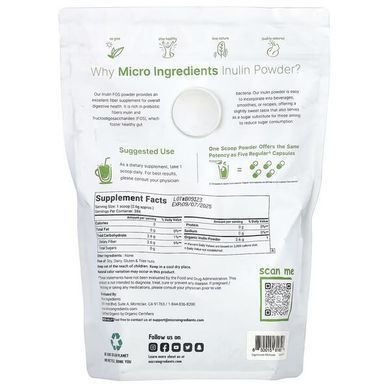 Micro Ingredients Organic Inulin Powder 998 грам Пробіотики та пребіотики