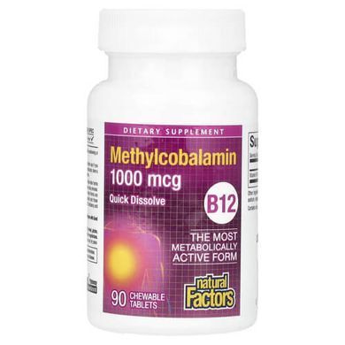 Natural Factors B12 Methylcobalamin 1000 mcg 90 Chewable Tablets Кобаламин (B-12)