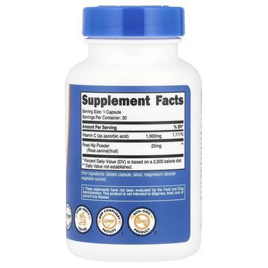 Nutricost Vitamin C With Rose Hips 1,000 mg 30 капсул Вітамін С
