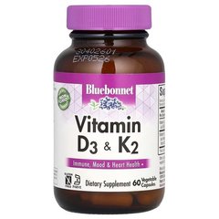 Bluebonnet Vitamin D3 & K2 60 капсул Вітамін D3 + K-2
