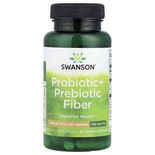 Swanson Probiotic+ Prebiotic Fiber 60 рослинних капсул Пробіотики та пребіотики