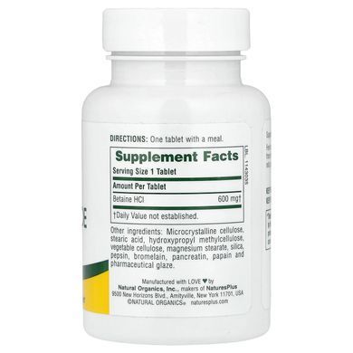 NaturesPlus Betaine Hydrochloride 600 mg 90 Tablets Бетаин