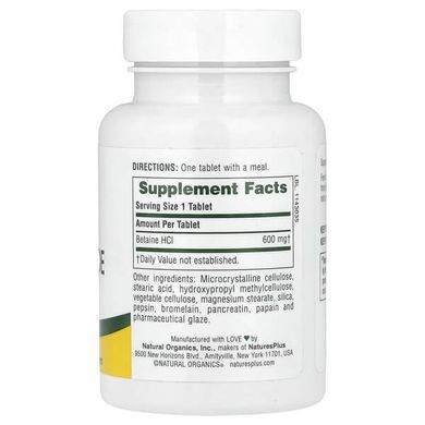 NaturesPlus Betaine Hydrochloride 600 mg 90 таблеток Бетаїн