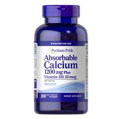 Puritan's Pride Absorbable Calcium Plus Vitamin D-3 200 капсул Кальцій
