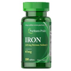 Puritan's Pride Iron Ferrous Sulfate 65 mg 100 таб. Залізо