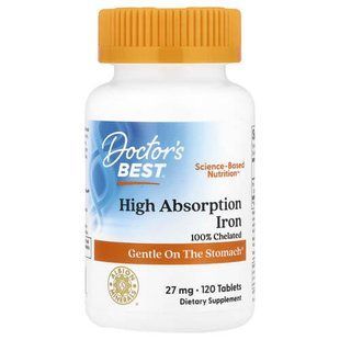 Doctor's Best High Absorption Iron with Ferrochel 27 mg 120 таблеток Залізо