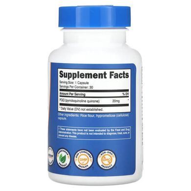 Nutricost PQQ 20 mg 30 капсул Піролохінолінхінон (PQQ)