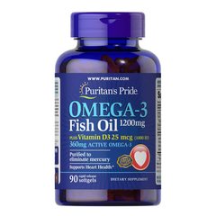 Puritan's Pride Omega-3 Fish Oil plus Vitamin D3 90 капс Омега-3