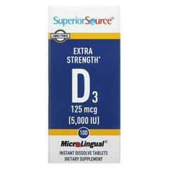 Superior Source Extra Strength D3 5000 IU 100 сосательных таблеток Витамин D