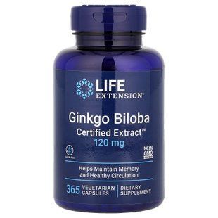 Life Extension Ginkgo Biloba 120 mg 365 рослинних капсул Гінкго Білоба