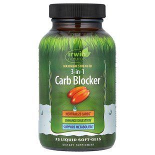 Irwin Naturals 3-In-1 Carb Blocker 75 рідких капсул Комплексні жироспалювачі