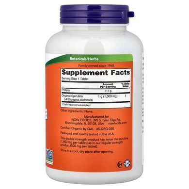 NOW Organic Spirulina 1000 mg 240 tablets Спирулина