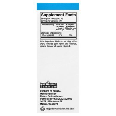 Natural Factors Vitamin D3 Drops for Kids 400 IU 15 ml Вітамін D