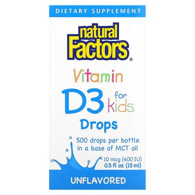 Natural Factors Vitamin D3 Drops for Kids 400 IU 15 мл Витамин D