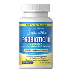 (Термін 02.2025) Puritan's Pride Probiotic 10 with Vitamin D 60 капс Пробіотики та пребіотики