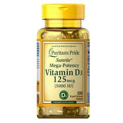 (Зліплені капсули) Puritan's Pride Vitamin D3 5000 IU 100 капсул Вітамін D