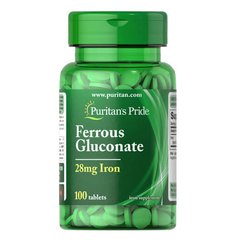 Puritan's Pride Ferrous Gluconate (28 mg Iron) 100 табл Залізо