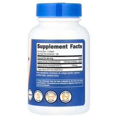 Nutricost Vitamin K2 + Vitamin D3 5000IU/100mcg 120 softgels Витамин D3 + K-2