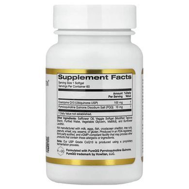 California Gold Nutrition CoQ10 with PQQ 100 mg 60 Veggie Softgels Коэнзим Q-10