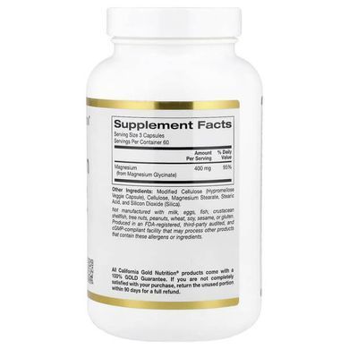 California Gold Nutrition Magnesium Glycinate 180 растительных капсул Магний