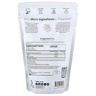 Micro Ingredients L-Theanine + Magnesium Glycinate 400 рідких капсул Теанін