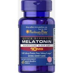 Puritan's Pride Melatonin 10 mg Quick Dissolve Cherry Flavor 45 смоктальних таблеток Мелатонин
