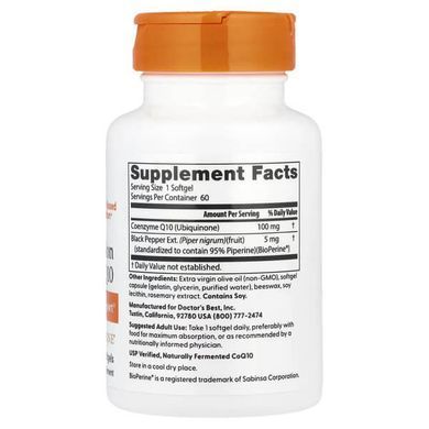 Doctor's Best High Absorption CoQ10 100 mg с биоперином 60 капс. Коэнзим Q-10