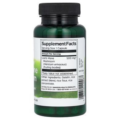 Swanson Full Spectrum Lion's Mane Mushroom 500 mg 60 капсул (05.2027) Гриби