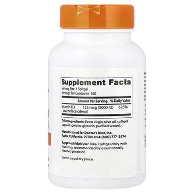 Doctor's Best Vitamin D3 125 mcg 5000 IU 360 softgels Витамин D