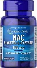 Puritan's Pride NAC 600 mg (N-Acetyl Cysteine) 60 капсул NAC (N-ацетил-L-цистеїн)