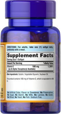 Puritan's Pride Vitamin E-400 IU 50 рідких капсул Вітамін Е