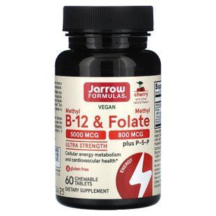 Jarrow Formulas Methyl B-12 & Methyl Folate 60 жувальних таблеток Кобаламін (B-12)