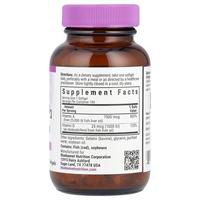 Bluebonnet Nutrition Vitamin A & D3 100 капс. Витамин D