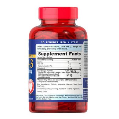 Puritan's Pride Double Strength Omega-3 Fish Oil 1200 mg 90 капсул Омега-3
