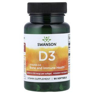 Swanson Vitamin D3 5000 IU 90 Softgels Витамин D