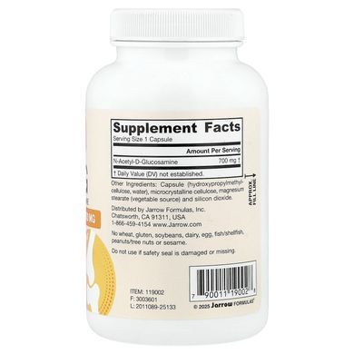 Jarrow Formulas N-A-G 700 mg 120 рослинних капсул Глюкозамін і хондроїтін