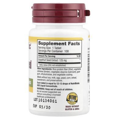 NutriBiotic Grapefruit Seed Extract (GSE) 125 mg 100 таблеток Грейпфрутові кісточки (GSE)