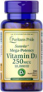 Puritan's Pride Vitamin D3 10,000 IU 200 рідких капсул (02.2027) Вітамін D