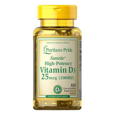 Puritan's Pride Vitamin D3 25 mcg (1000 IU) 100 капсул Вітамін D
