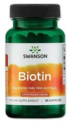 Swanson Biotin 5000 мкг 30 капсул Біотин (B-7)