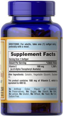 Puritan's Pride Vitamin E-400 IU 250 рідких капсул Вітамін Е