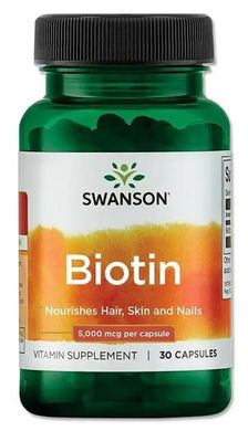 Swanson Biotin 5000 мкг 30 капсул Біотин (B-7)