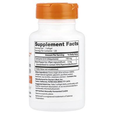 Doctor's Best High Absorption CoQ10 with BioPerine 100 mg 120 капс. Коэнзим Q-10
